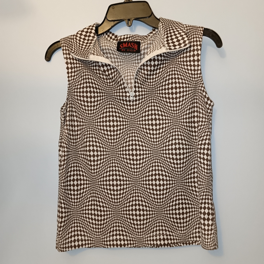 Vintage SMASH by O.G. Op-Art Sleeveless Mod Top • Retro Optical Knit